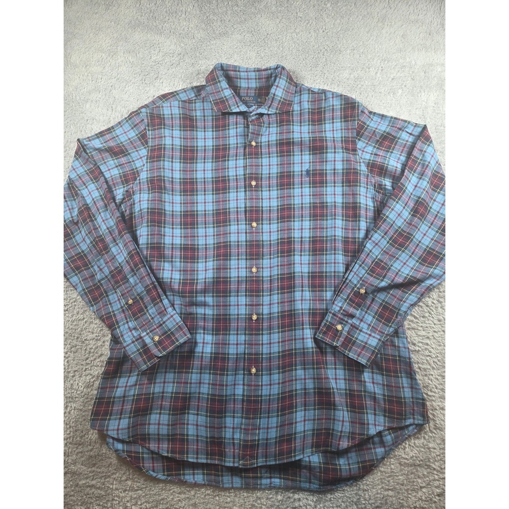 Polo Ralph Lauren Mens XXL Classic Fit Plaid Button Down Shirt Blue Red Multi